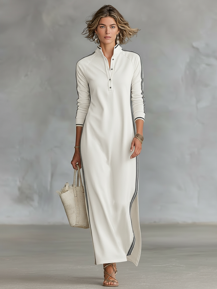 Fenwick White-Trim Sweatshirt Button-Collar Maxi Dress | Women&