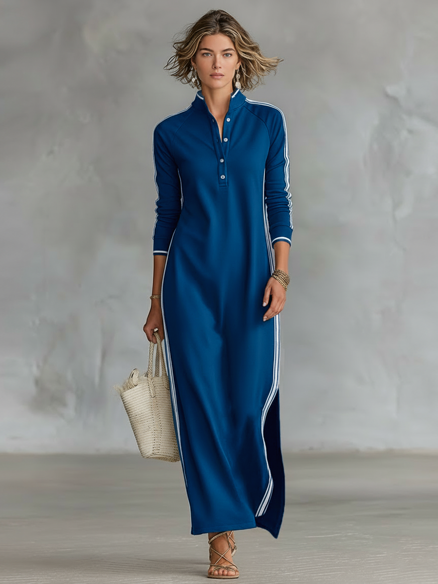 Fenwick White-Trim Sweatshirt Button-Collar Maxi Dress | Women&