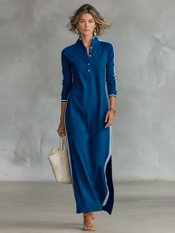 Fenwick White-Trim Sweatshirt Button-Collar Maxi Dress | Women&
