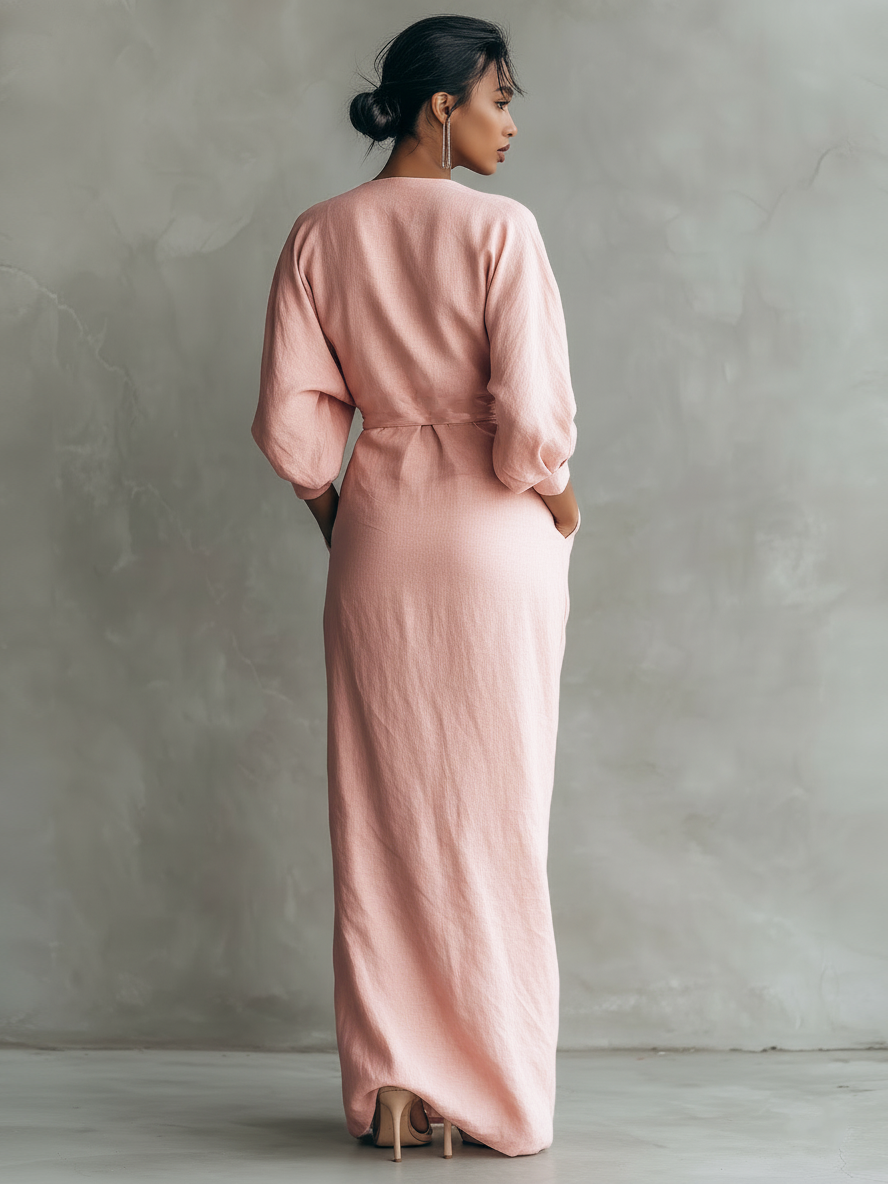 Priya V-Neck Linen Blend Relaxed Maxi Dress | Women&