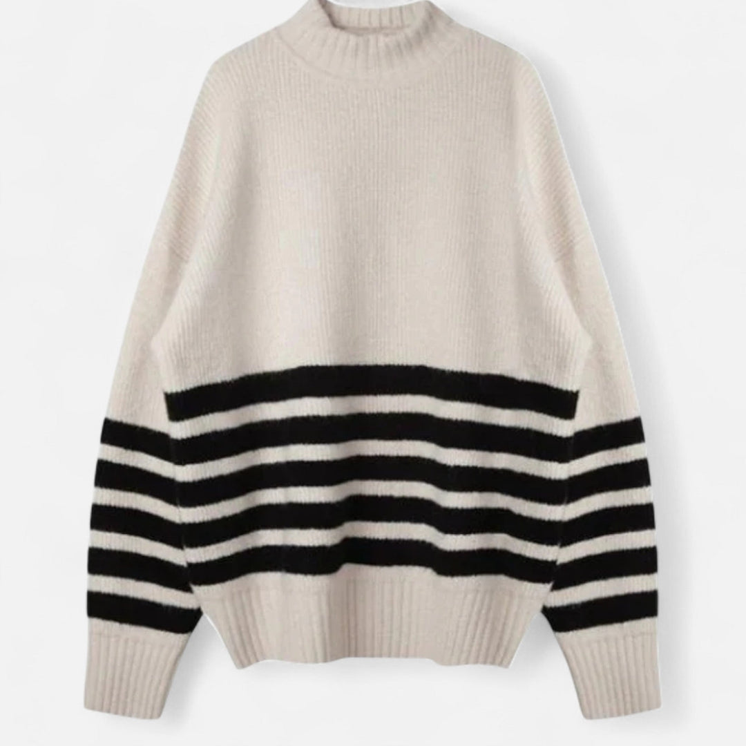Navacava Coastal Stripe Sweater in white — relaxed old money knit