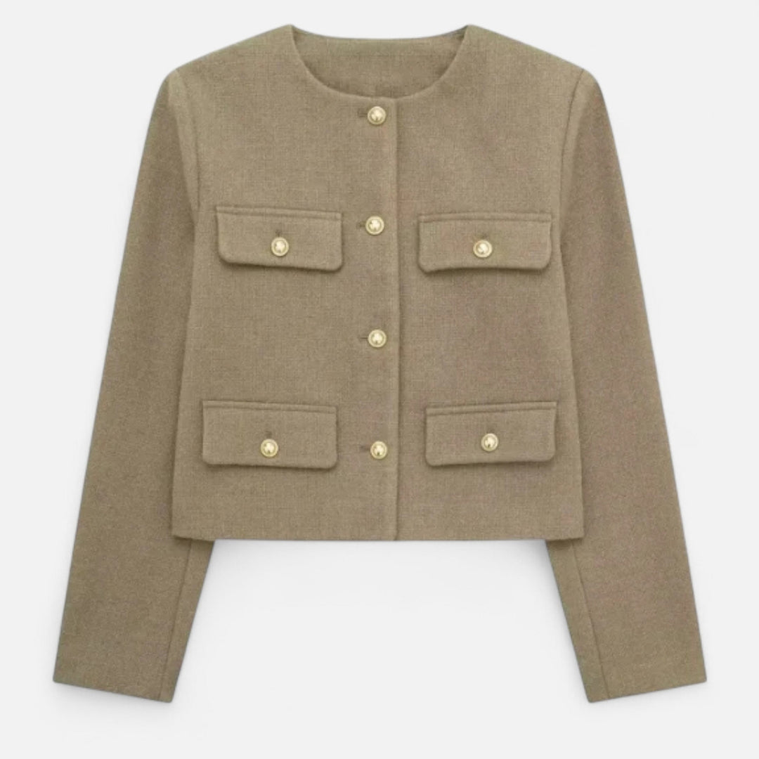 Navacava Savile Crop Blazer in khaki — tailored old money style for women