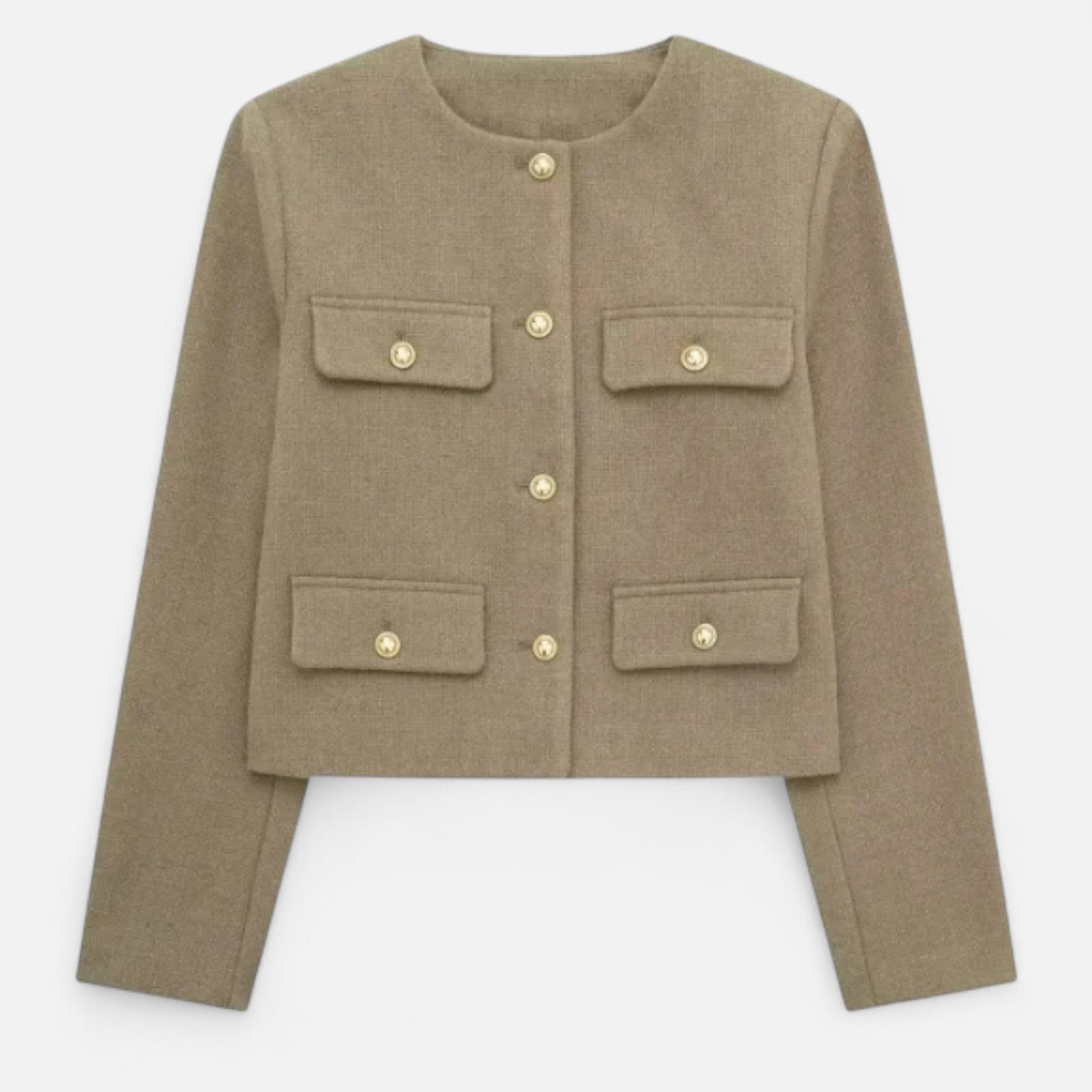 Navacava Savile Crop Blazer in khaki — tailored old money style for women