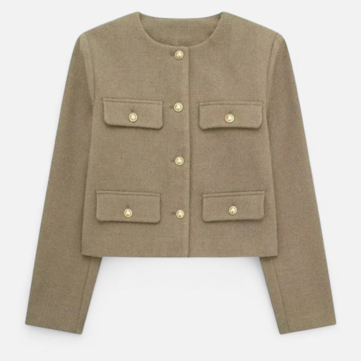 Navacava Savile Crop Blazer in khaki — tailored old money style for women