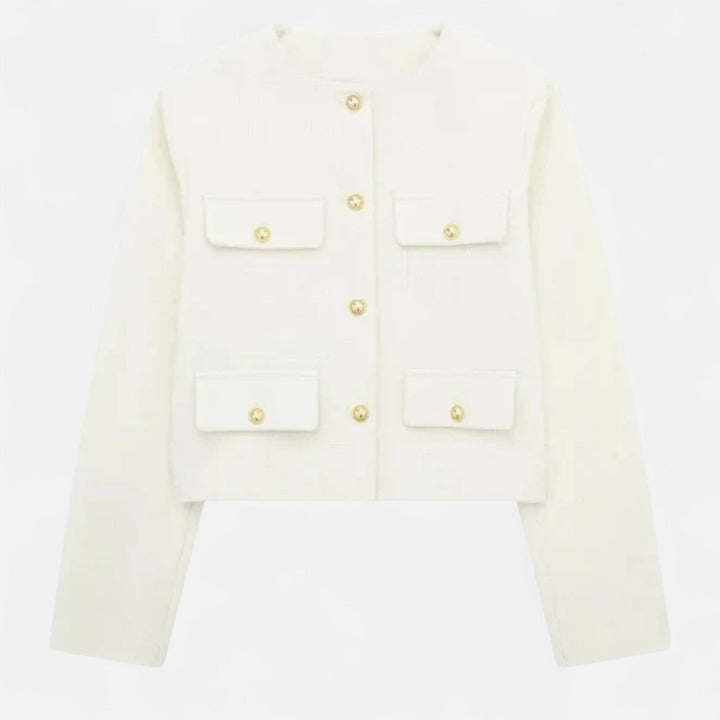 Navacava Savile Crop Blazer detail — refined lapel tailoring