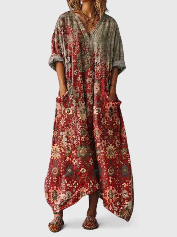 Indra Cotton Boho Print Maxi Dress | Women&