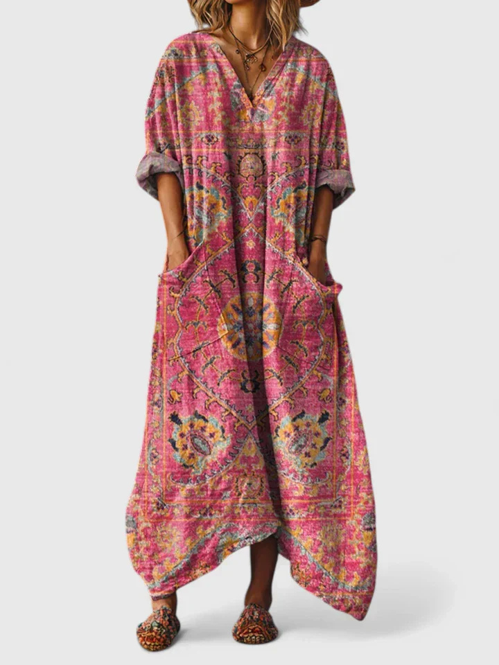 Indra Cotton Boho Print Maxi Dress | Women&