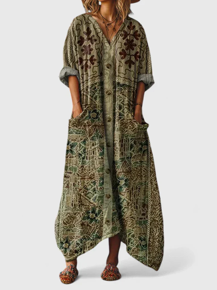 Indra Cotton Boho Print Maxi Dress | Women&