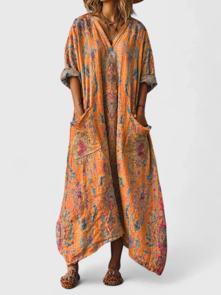 Indra Cotton Boho Print Maxi Dress | Women&
