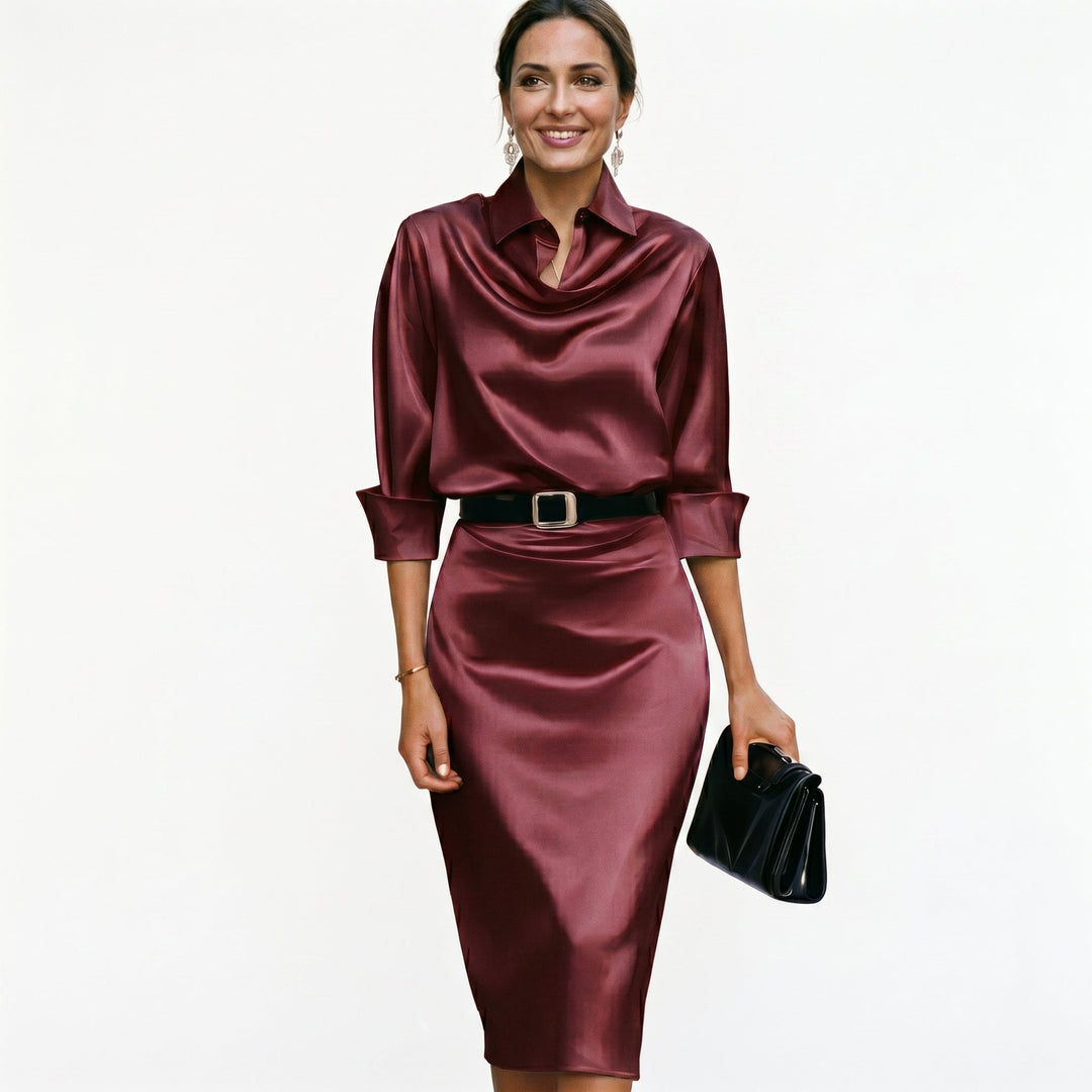 Katherine Satin Cocktail Midi Dress | Women&