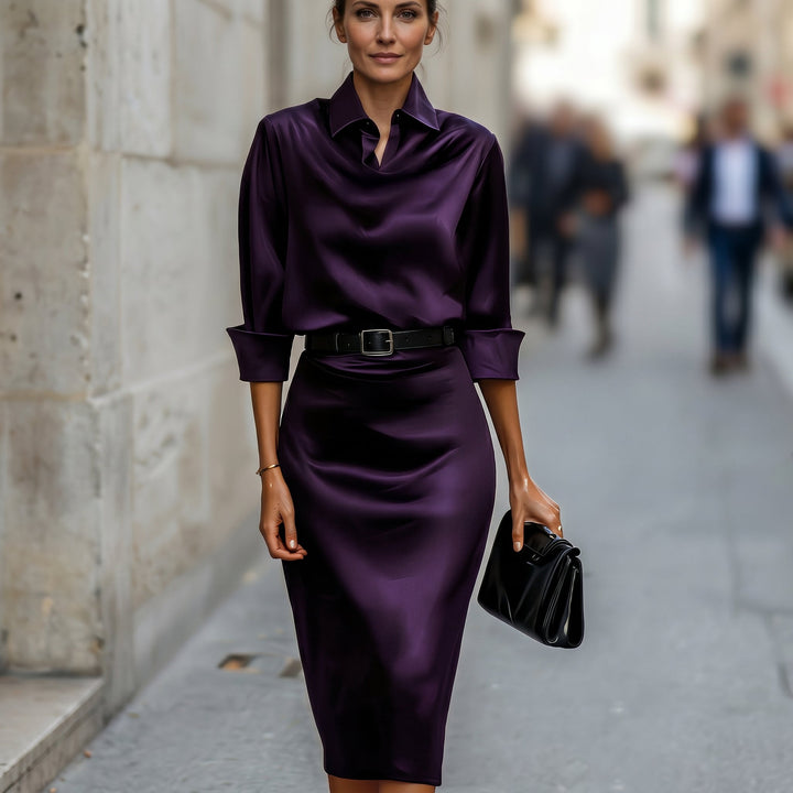 Katherine Satin Cocktail Midi Dress | Women&