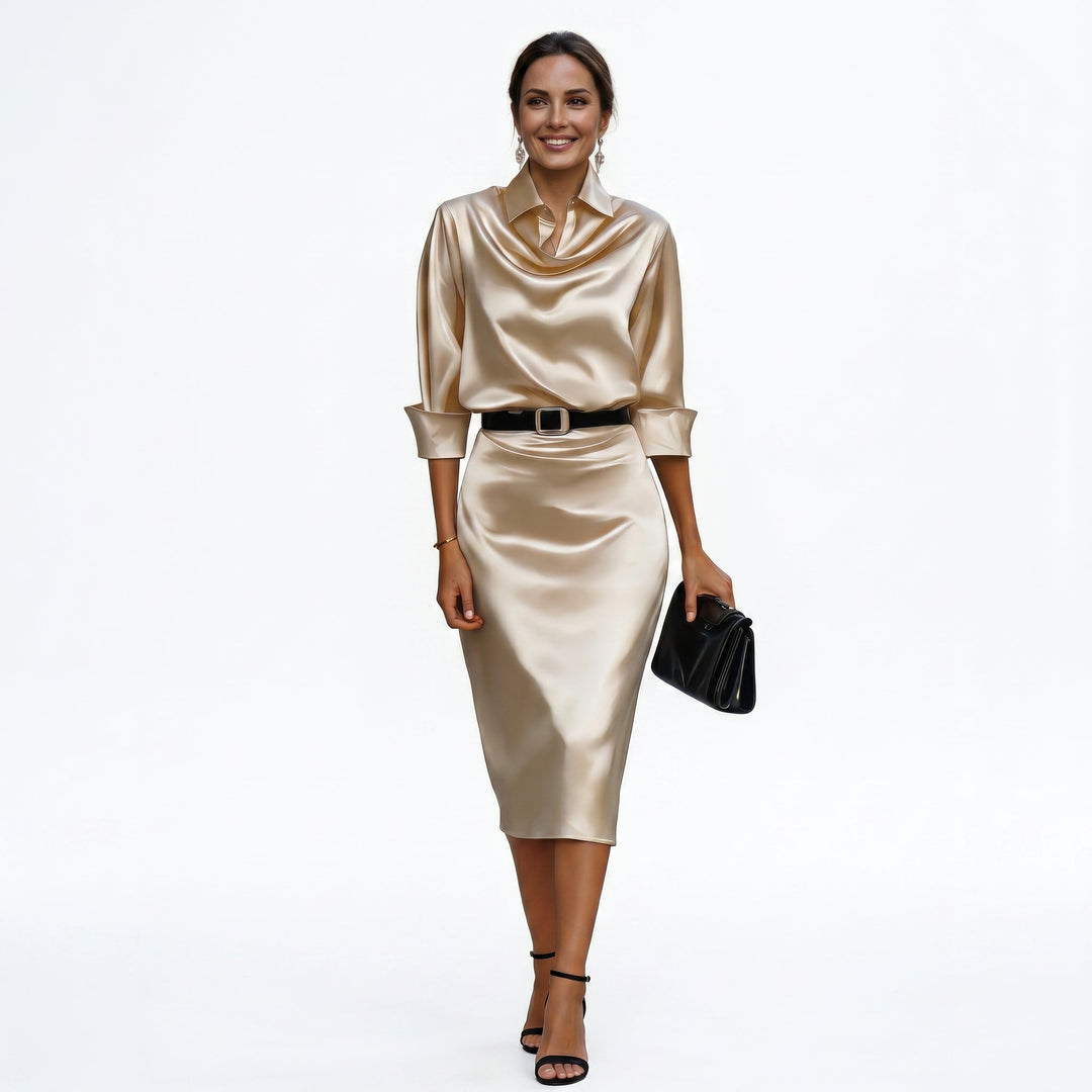 Katherine Satin Cocktail Midi Dress | Women&