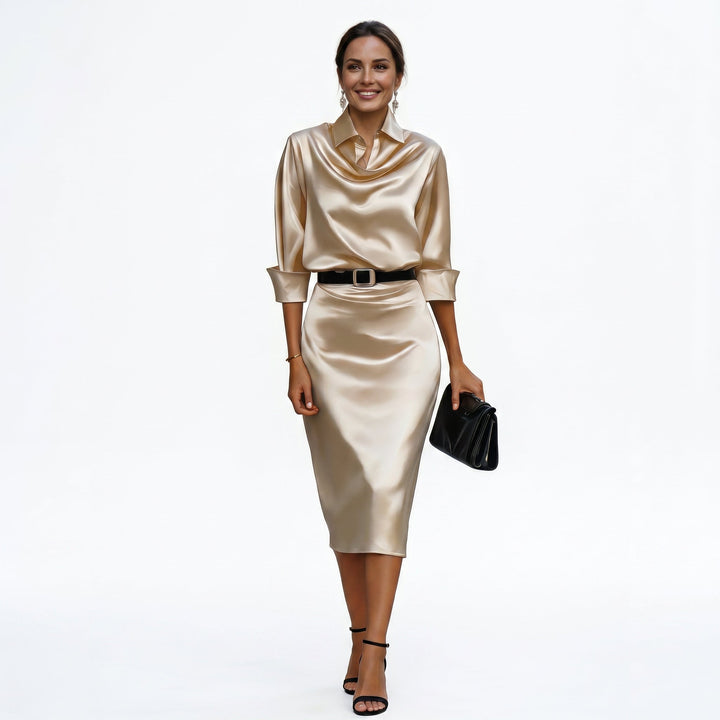 Katherine Satin Cocktail Midi Dress | Women&