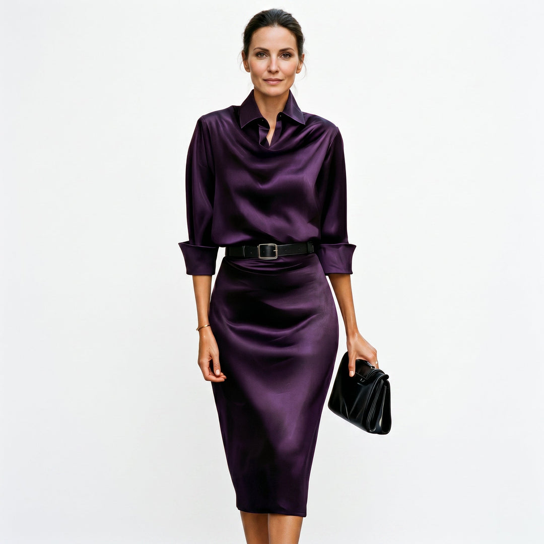 Katherine Satin Cocktail Midi Dress | Women&