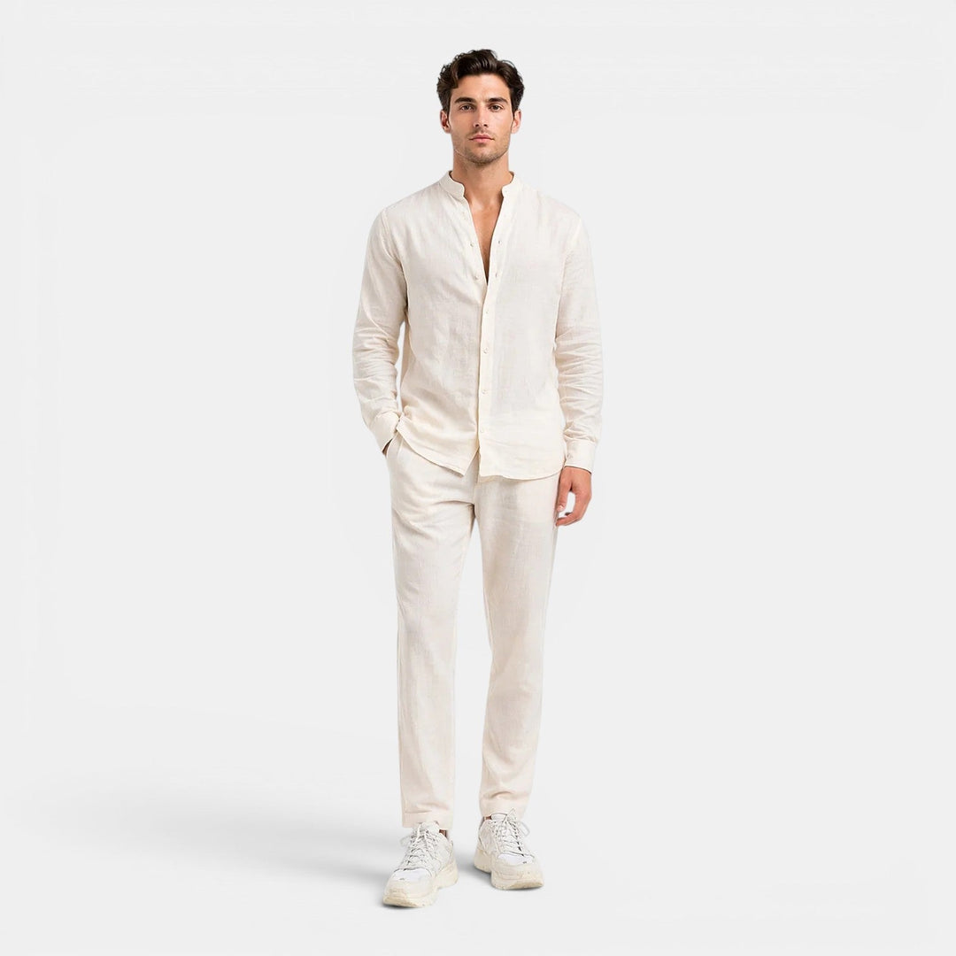 Entspanntes Leinen Set Herren Sommer Zweiteiler Hemd