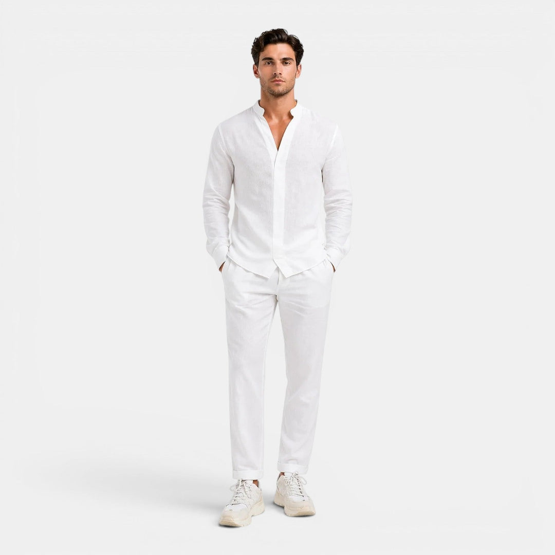 Entspanntes Leinen Set Herren Sommer Zweiteiler Hemd