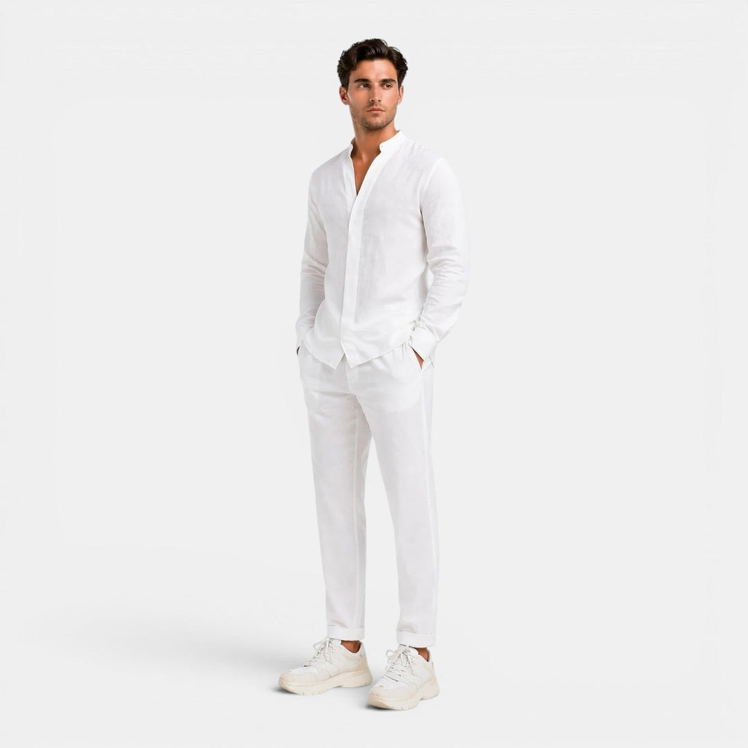 Entspanntes Leinen Set Herren Sommer Zweiteiler Hemd