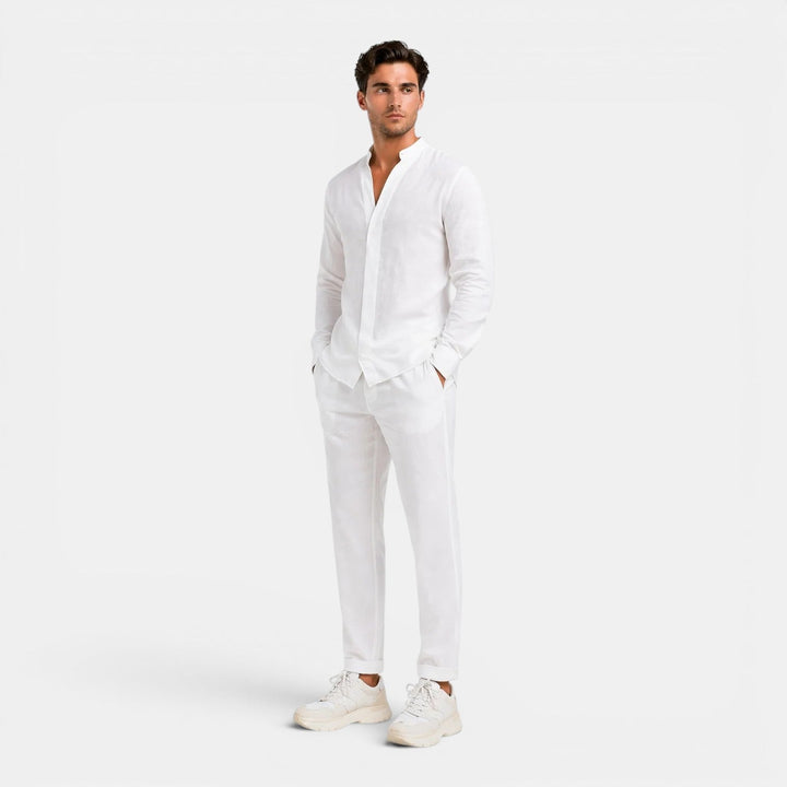 Entspanntes Leinen Set Herren Sommer Zweiteiler Hemd