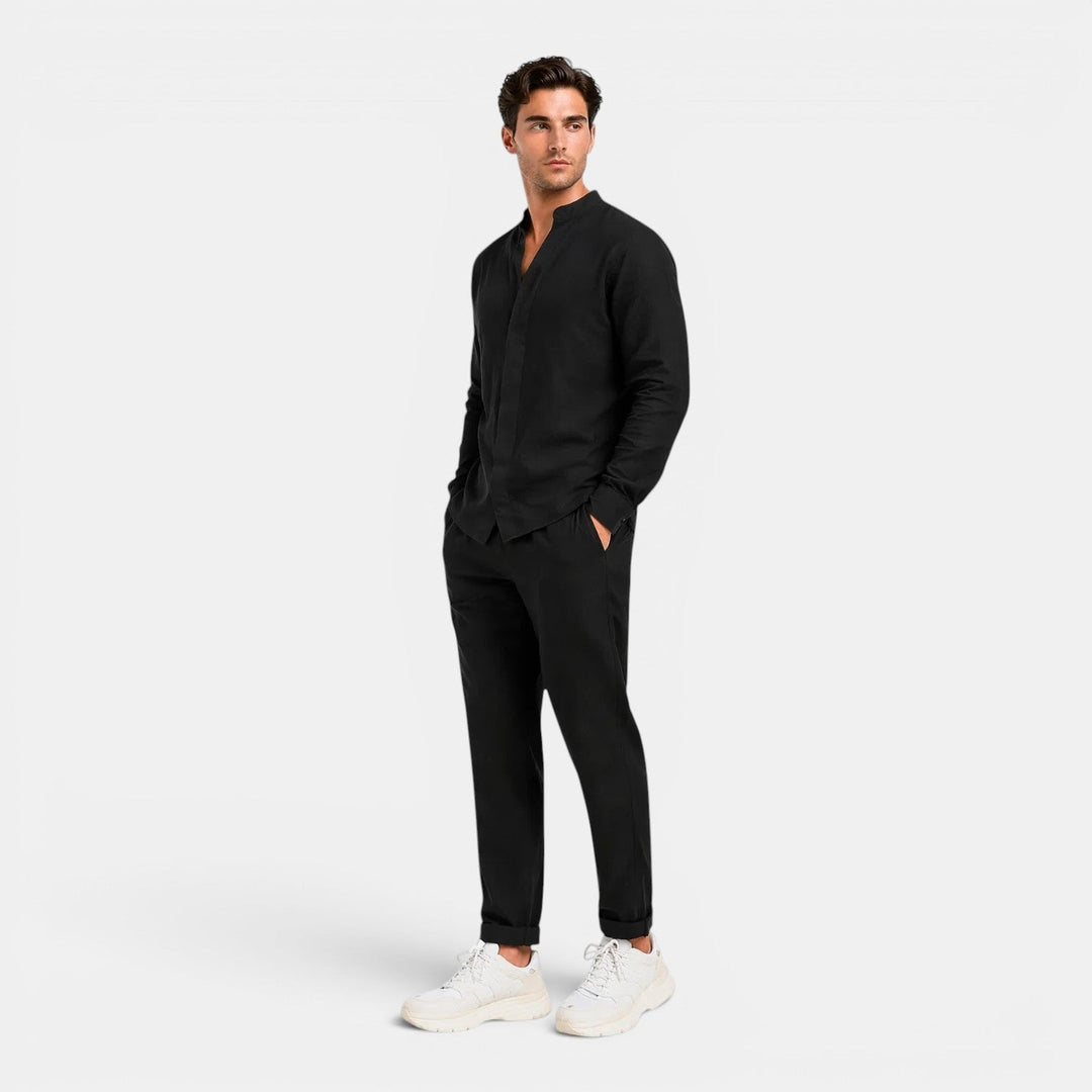 Entspanntes Leinen Set Herren Sommer Zweiteiler Hemd