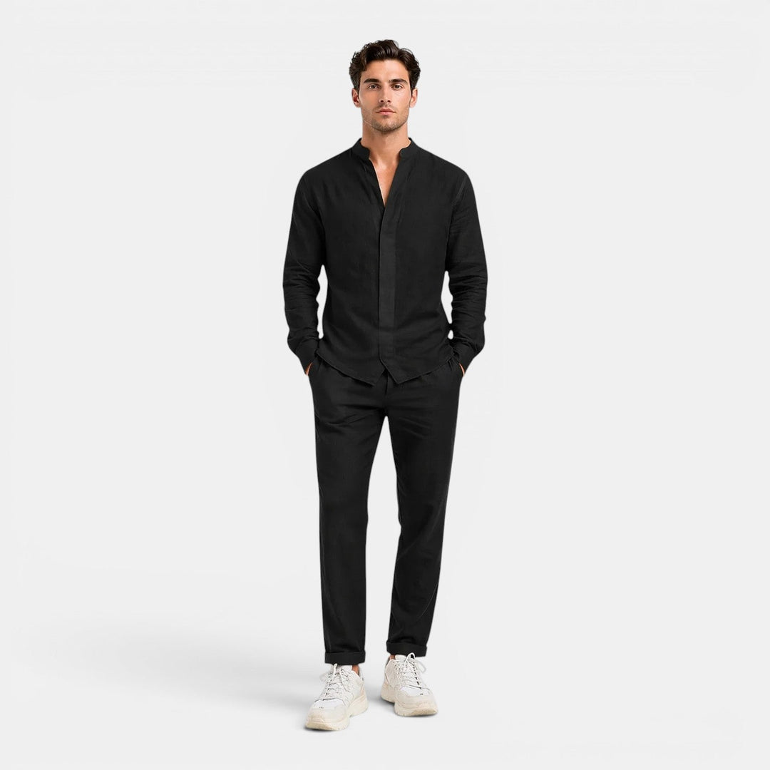 Entspanntes Leinen Set Herren Sommer Zweiteiler Hemd