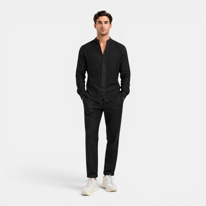 Entspanntes Leinen Set Herren Sommer Zweiteiler Hemd