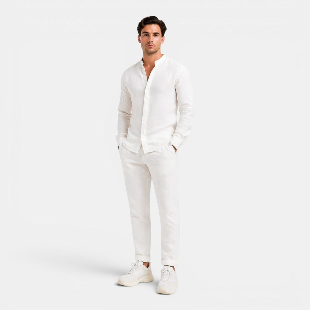 Entspanntes Leinen Set Herren Sommer Zweiteiler Hemd