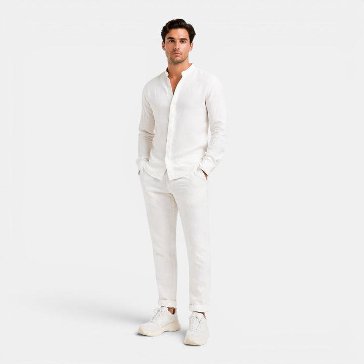 Entspanntes Leinen Set Herren Sommer Zweiteiler Hemd
