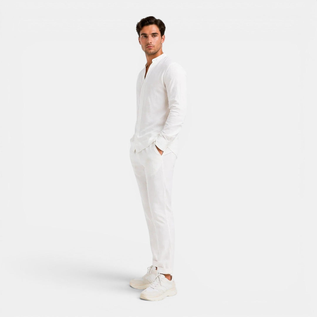 Entspanntes Leinen Set Herren Sommer Zweiteiler Hemd