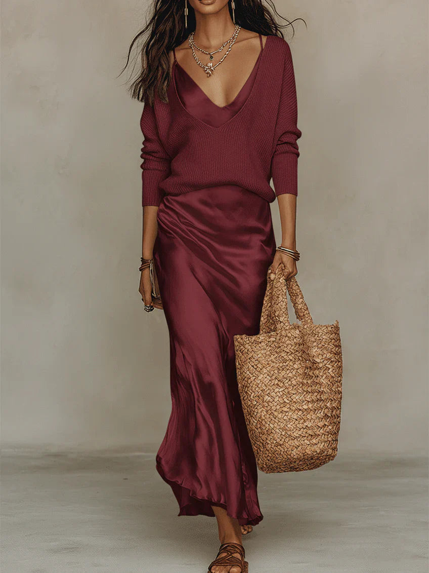 Isabella Satin Midi Dress &amp; Sweater Set | Women&