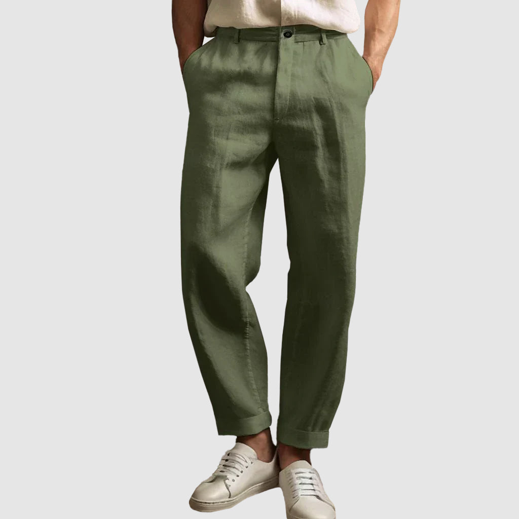 Gerade Leinenhose Herren Sommer Atmungsaktiv Elegant