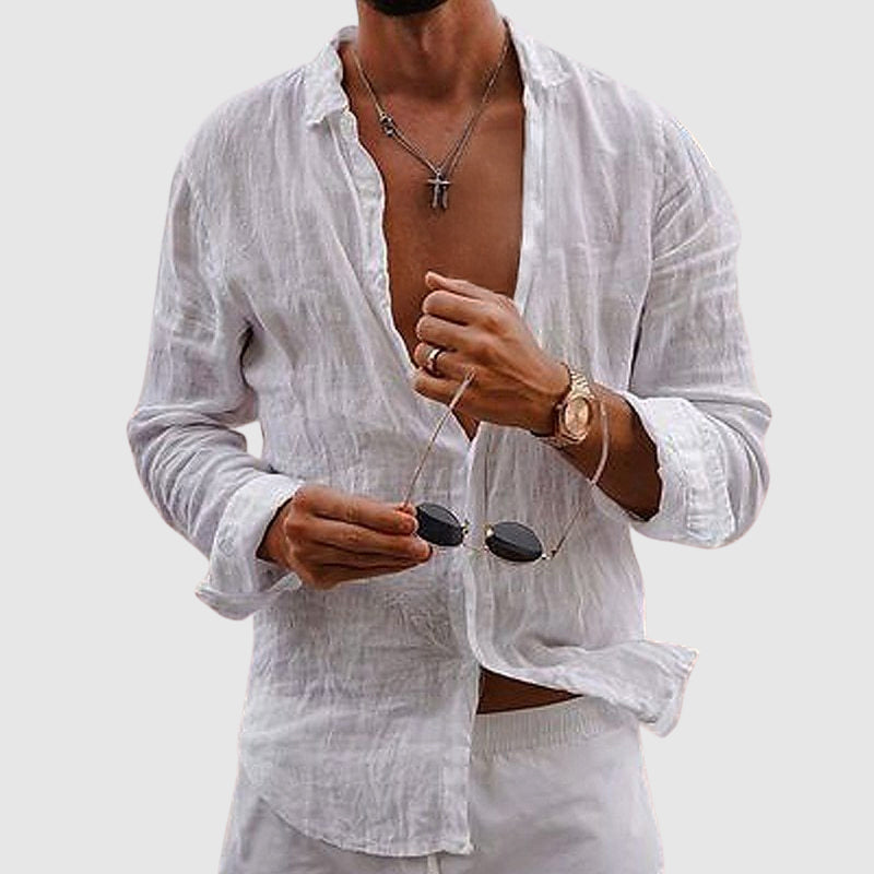 Leichtes Leinenhemd Herren Sommer Button-Down Hemd