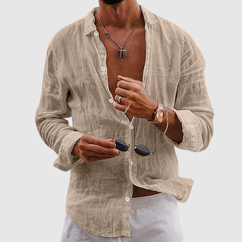 Leichtes Leinenhemd Herren Sommer Button-Down Hemd