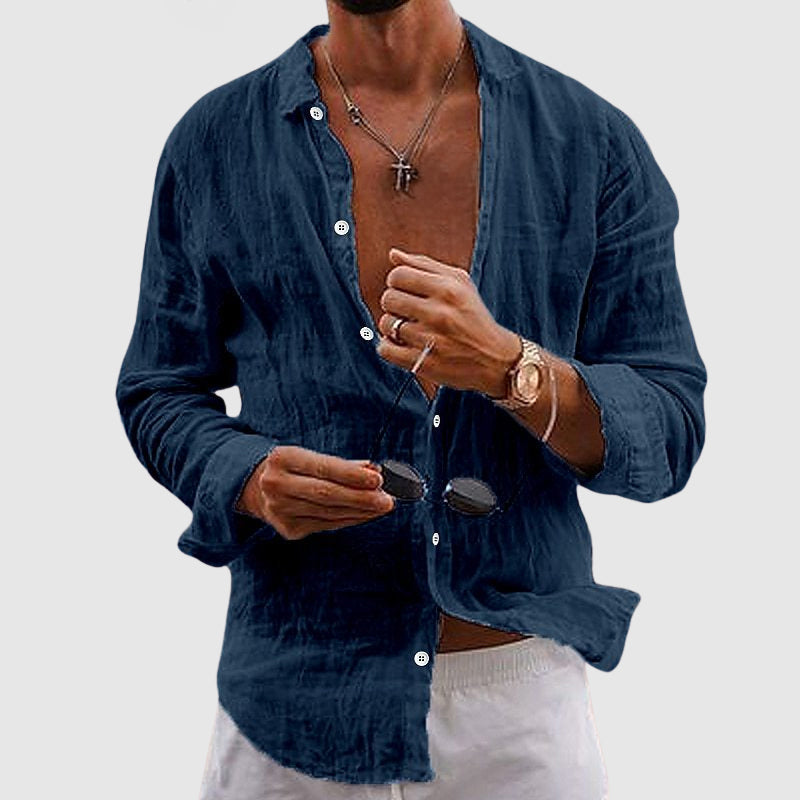 Leichtes Leinenhemd Herren Sommer Button-Down Hemd