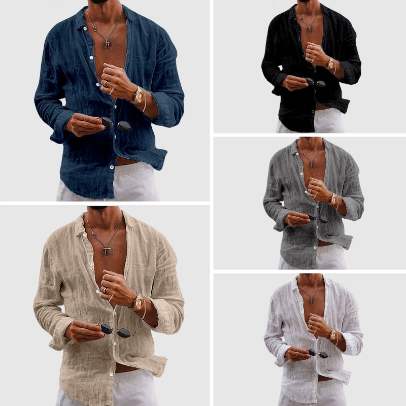 Leichtes Leinenhemd Herren Sommer Button-Down Hemd