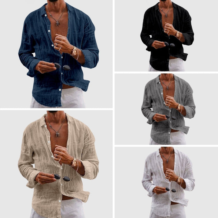 Leichtes Leinenhemd Herren Sommer Button-Down Hemd
