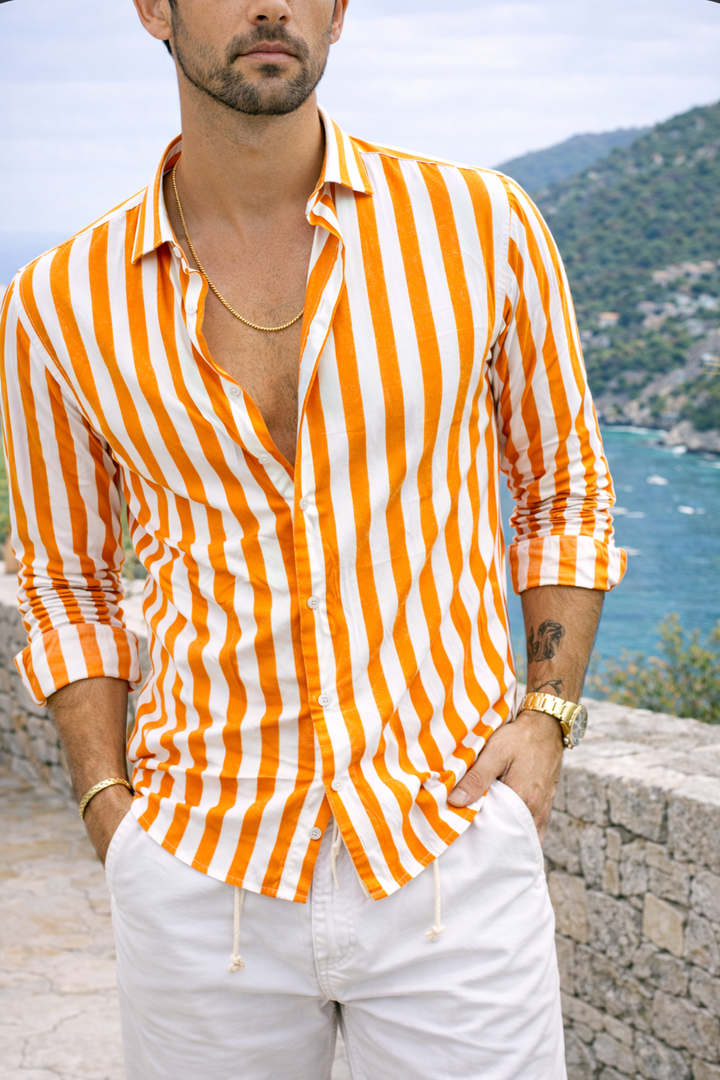Gestreiftes Button-Down Hemd Herren Smart Casual Sommer