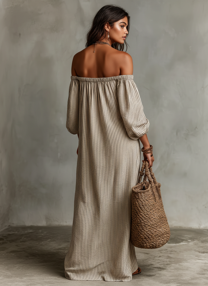 Breezy Off-Shoulder Cotton-Linen Vacation Maxi Dress | Women&
