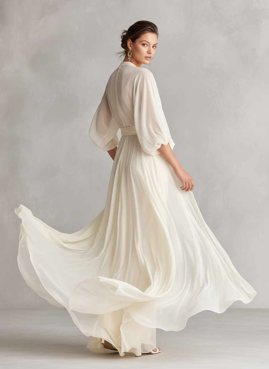 Eloise Ivory Sheer Chiffon Puff Sleeve Wrap Maxi Dress | Women&