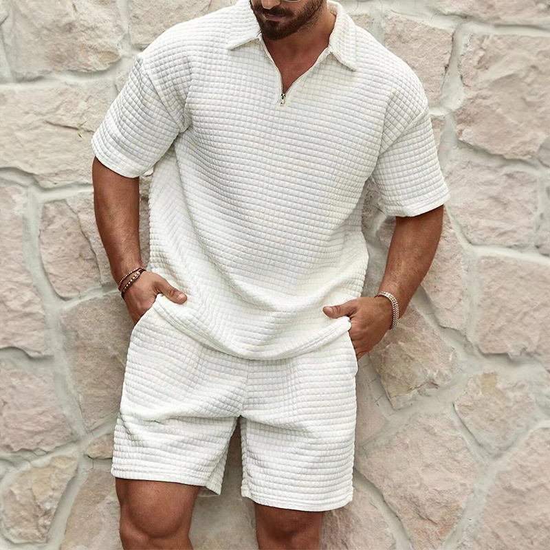 Sportliches Polo Shorts Set Herren Halbzip Sommer
