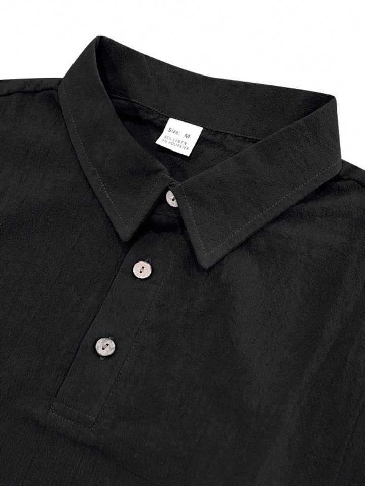 Leinen Henley Hemd Herren Kurzarm V-Ausschnitt Strand