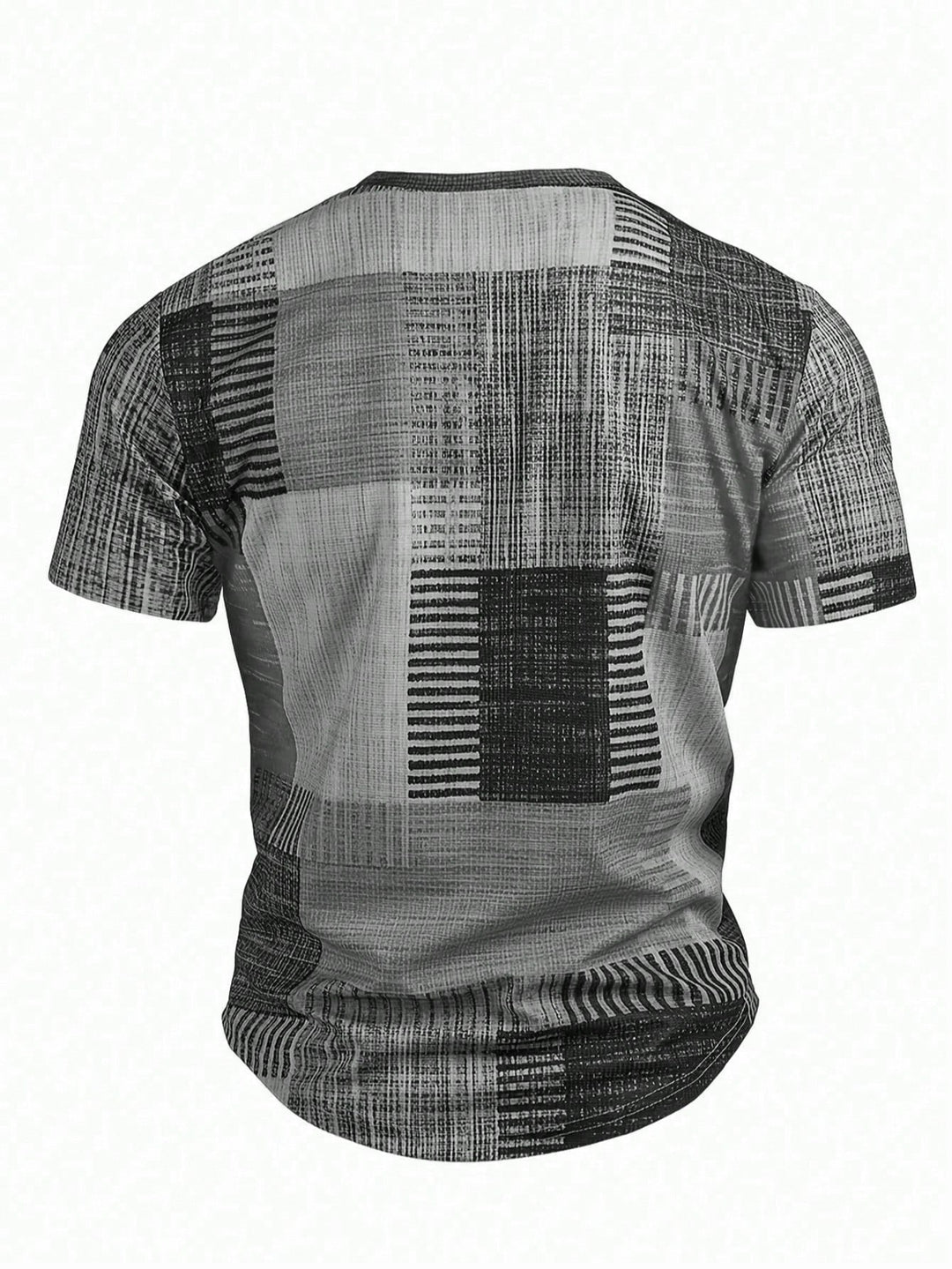 Kariertes 3D Print Henley Hemd Herren Kurzarm Sport