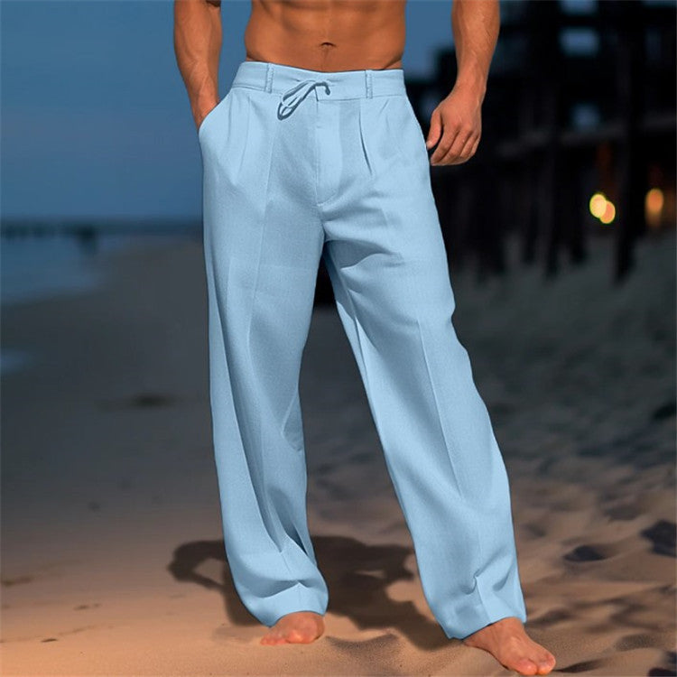 Leichte Strandhose Herren Leinen Sommer Kordelzug Hose