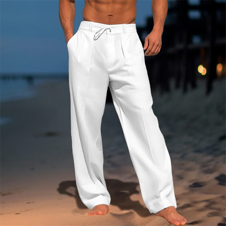 Leichte Strandhose Herren Leinen Sommer Kordelzug Hose