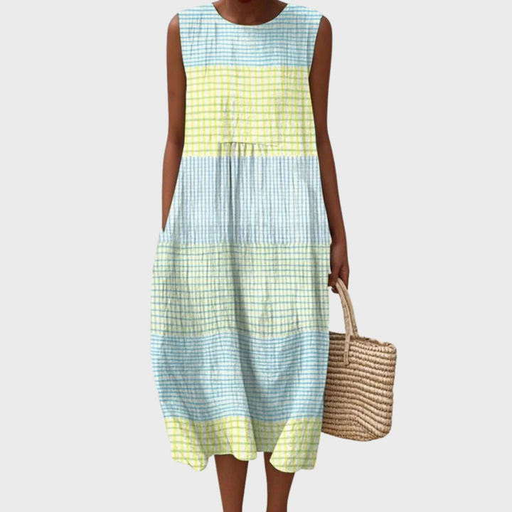 Pippa Linen Plaid Sleeveless Midi Dress | Women&
