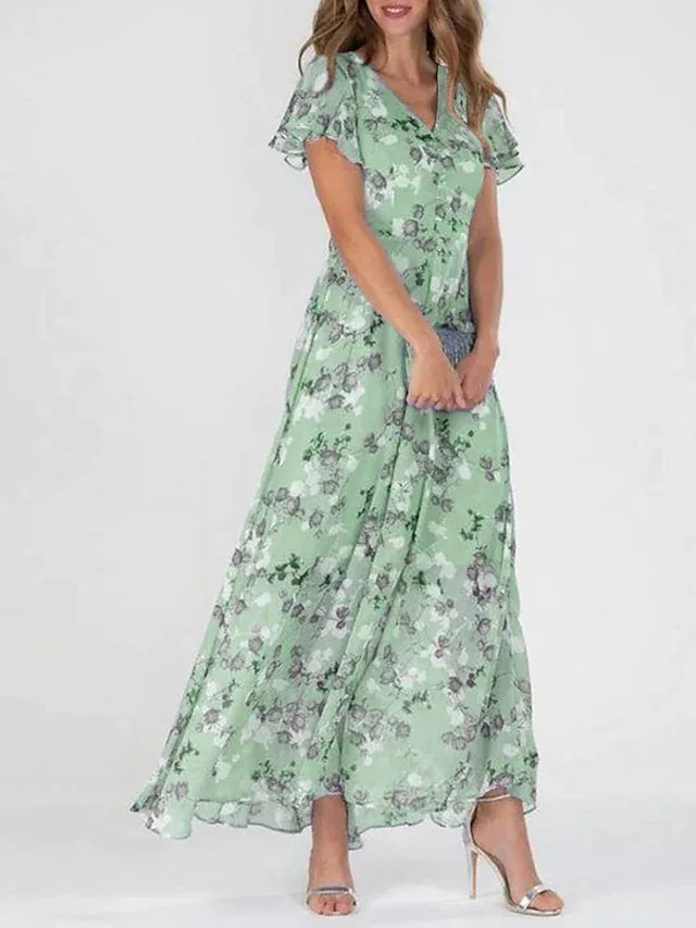 Rosette Chiffon Floral Flutter Maxi Dress | Women&