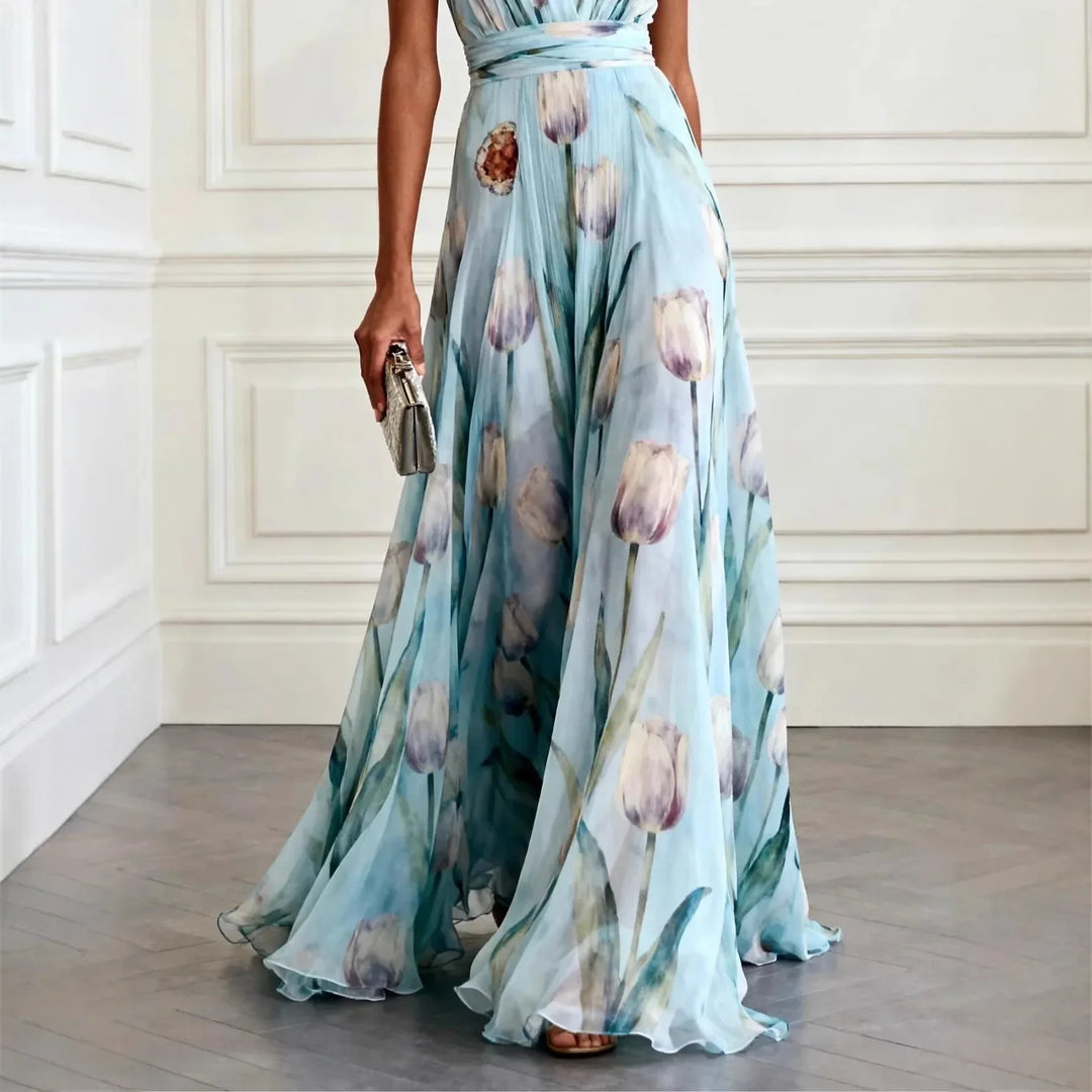 Cornelia Tulip Print Chiffon Maxi Dress | Women&