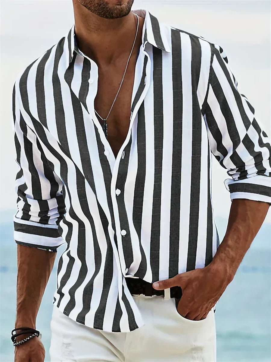 Gestreiftes Langarm Sommerhemd Herren Overshirt Casual