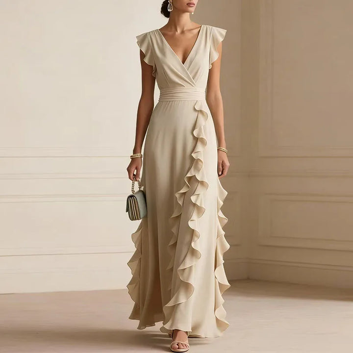 Patricia Ruffle Trim Deep V Maxi Dress | Women&