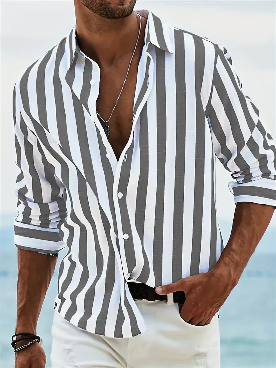 Gestreiftes Langarm Sommerhemd Herren Overshirt Casual
