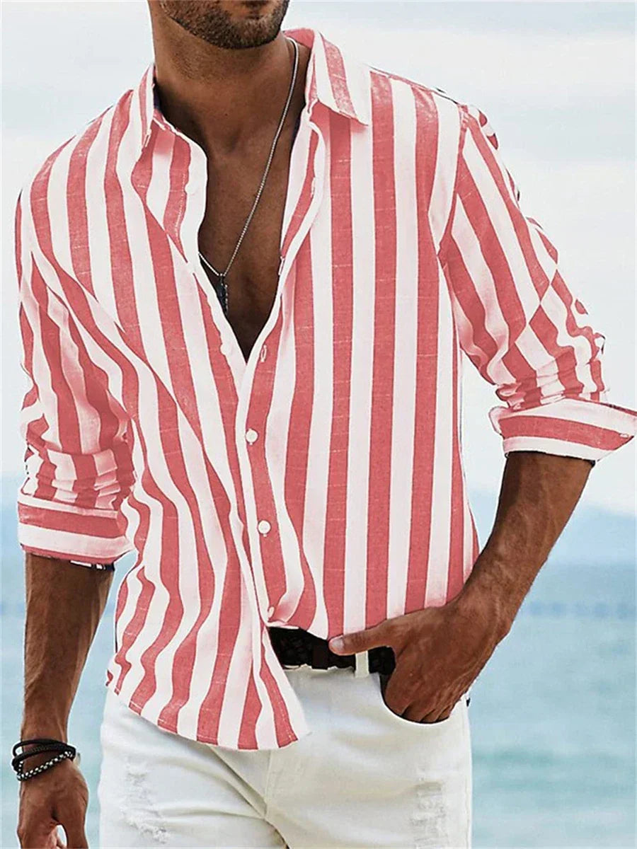 Gestreiftes Langarm Sommerhemd Herren Overshirt Casual